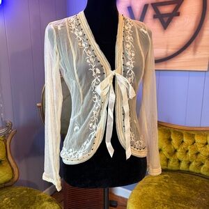 NWT Vintage Y2K New York & Company Long Sleeve Sheer Mesh Witchy Cardigan